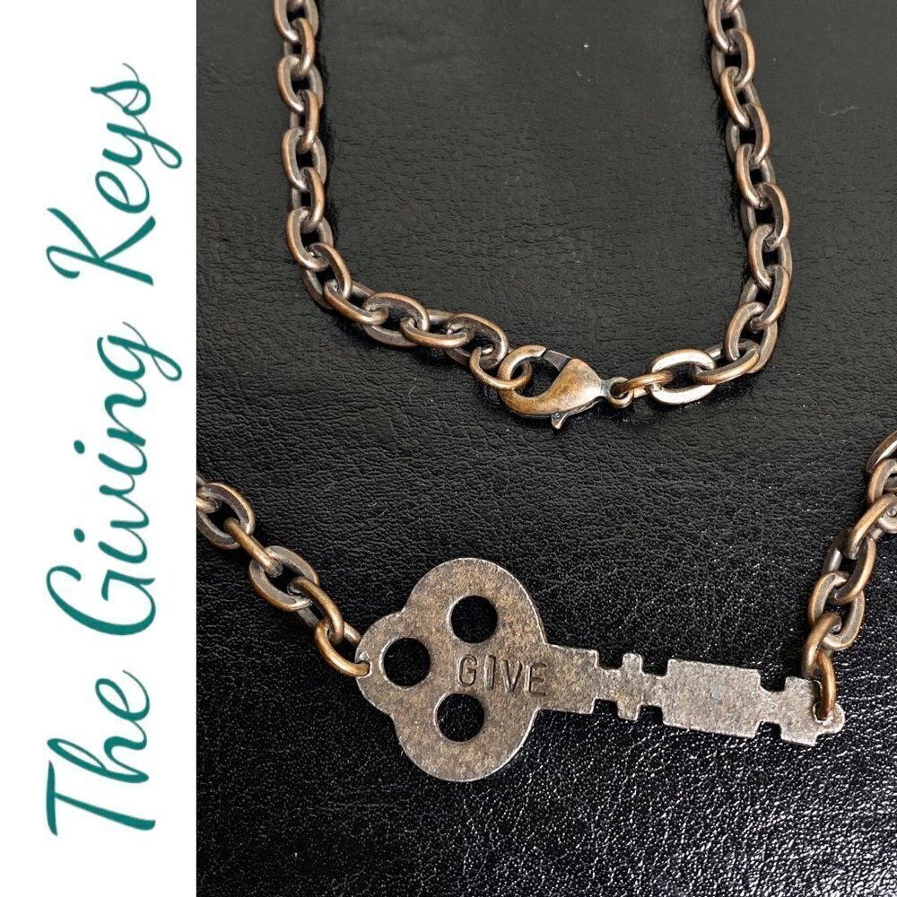 THE GIVING KEYS Hand Stamped GIVE Key in Copper Tone With‎ 22” Chain